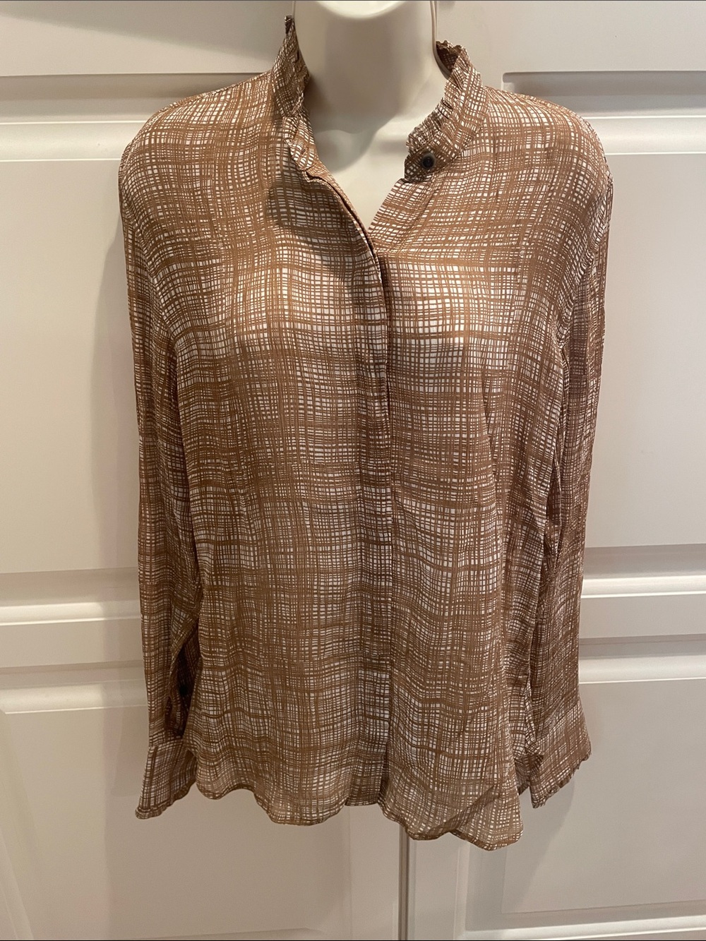 Rag & Bone grid print semi sheer silk blouse sz m